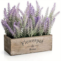 Purple Artificial Lavender Flower Decoration Tray Wooden Box 9 Inches