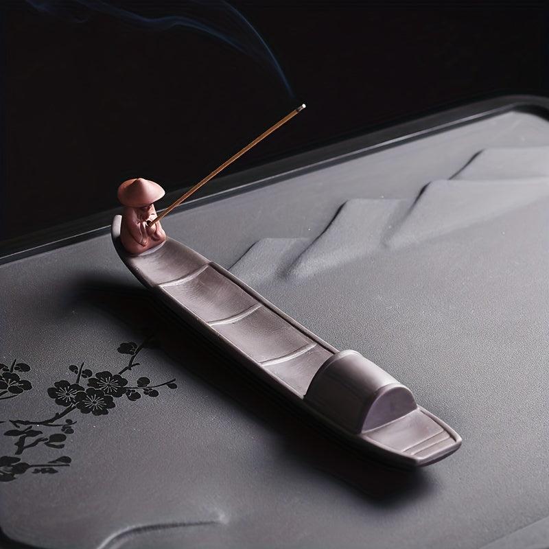 Antique Chinese Ceramic Incense Holder Fishing Elder Man