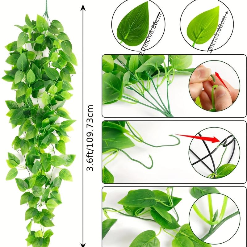 2pcs Hanging Ivy Leaves 3.3ft Artificial Plants Indoor Outdoor Decor