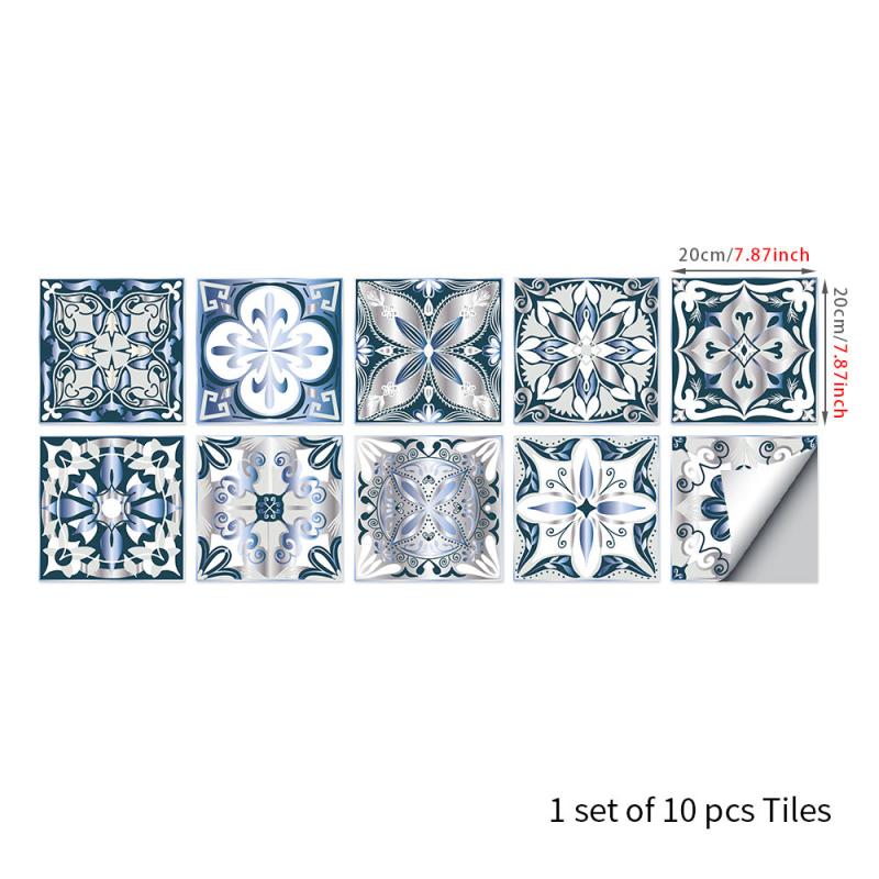 10pcs Vinyl Tile Stickers European Bathroom Backsplash Removable Wall Decals