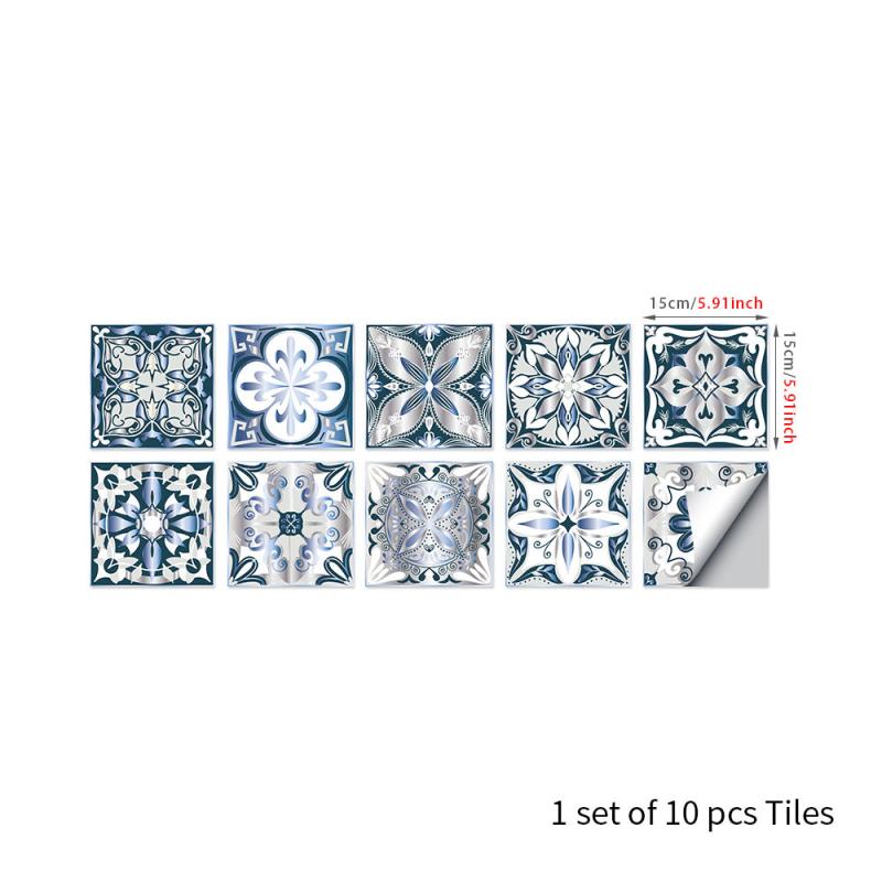10pcs Vinyl Tile Stickers European Bathroom Backsplash Removable Wall Decals