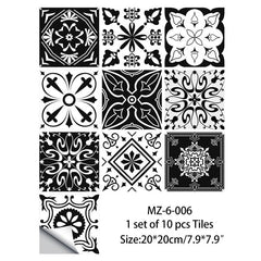 10pcs Waterproof Patterned Wall Tile Stickers - Easy Installation & Removal