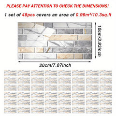 48pcs Marble Tile Stickers Peel & Stick for Bathroom Kitchen Backsplash