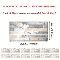 48pcs Marble Tile Stickers Peel & Stick for Bathroom Kitchen Backsplash