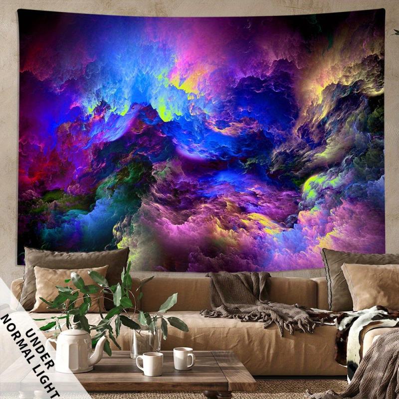 Modern Galaxy Fluorescent Tapestry Outer Space UV BlackLight Wall Hanging