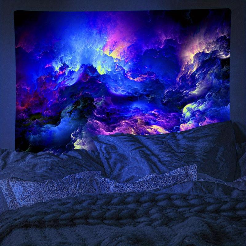 Modern Galaxy Fluorescent Tapestry Outer Space UV BlackLight Wall Hanging