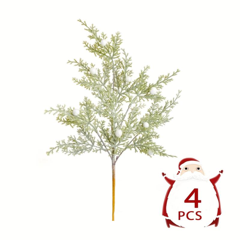 4pcs Christmas Artificial Berries Pine Branches Faux Cedar Picks