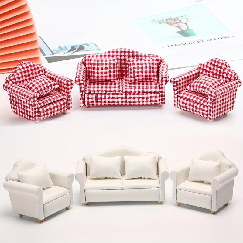 1:12 Scale Wooden Dollhouse Furniture Sofa Arm Chair with Pillow