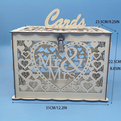 Large Rustic Wooden Wedding Card Box with Lock Slot