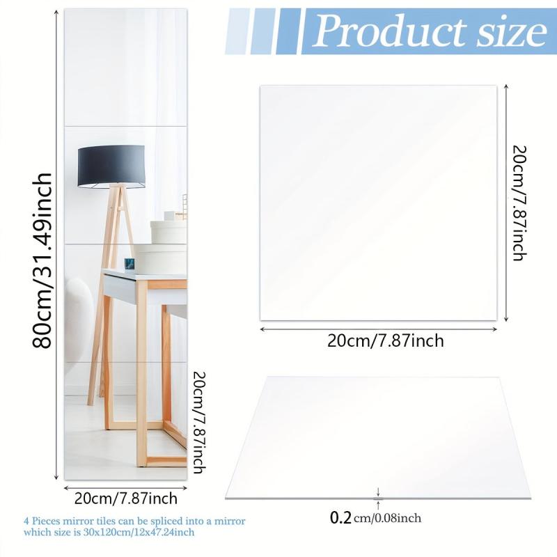 4pcs Waterproof Acrylic Mirror Sticker Self Adhesive
