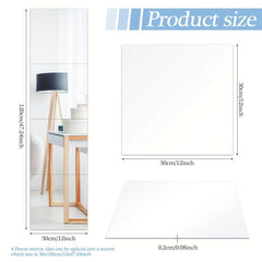 4pcs Waterproof Acrylic Mirror Sticker Self Adhesive