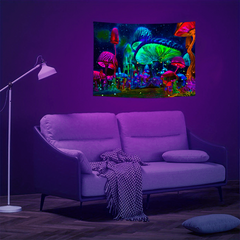 UV Light Mushroom Forest Star Tapestry Wall Hanging