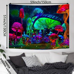 UV Light Mushroom Forest Star Tapestry Wall Hanging
