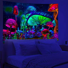 UV Light Mushroom Forest Star Tapestry Wall Hanging