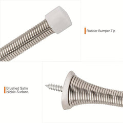 Flexible Spring Door Stopper Rubber Bumper Tips Satin Nickel Finish
