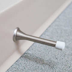 Flexible Spring Door Stopper Rubber Bumper Tips Satin Nickel Finish