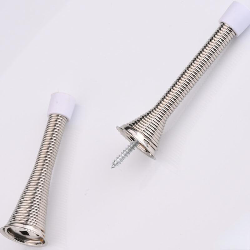 Flexible Spring Door Stopper Rubber Bumper Tips Satin Nickel Finish