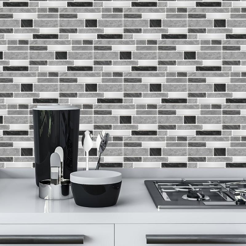 5PCS Industrial Style Gray Wall Tiles Kitchen Wallpaper Waterproof