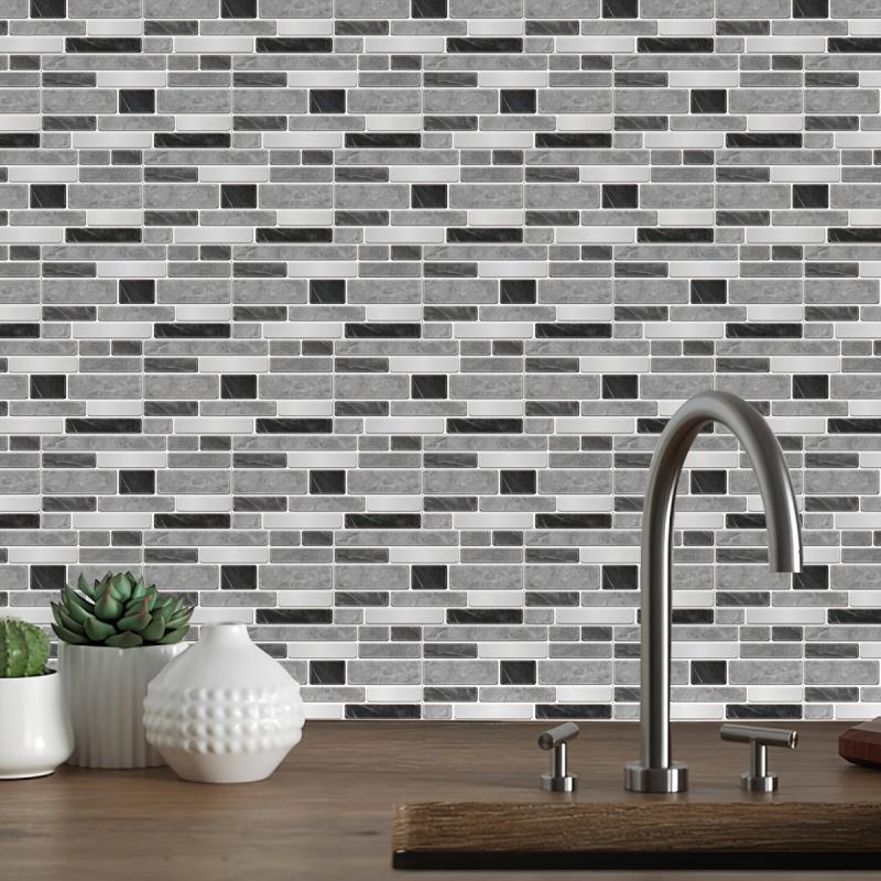 5PCS Industrial Style Gray Wall Tiles Kitchen Wallpaper Waterproof