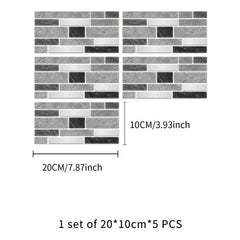 5PCS Industrial Style Gray Wall Tiles Kitchen Wallpaper Waterproof