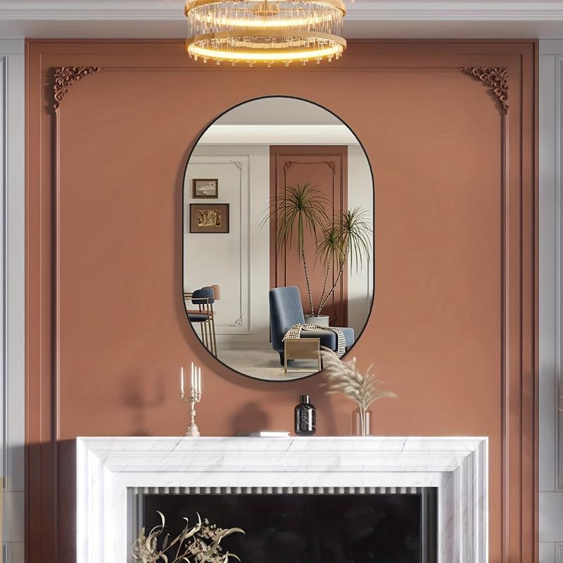 Oval Bathroom Wall Mirror Aluminum Frame Hanging Modern Decor
