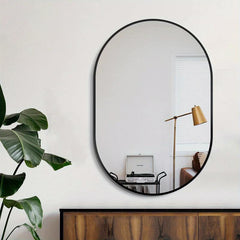 Oval Bathroom Wall Mirror Aluminum Frame Hanging Modern Decor