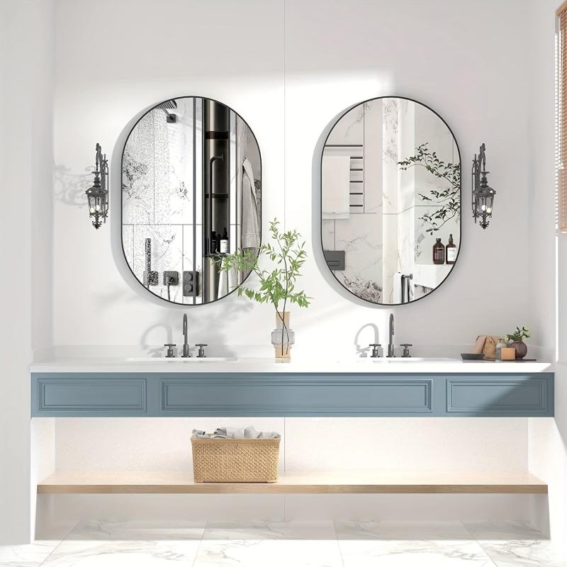Oval Bathroom Wall Mirror Aluminum Frame Hanging Modern Decor