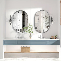 Oval Bathroom Wall Mirror Aluminum Frame Hanging Modern Decor