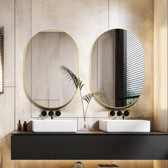 Oval Bathroom Wall Mirror Aluminum Frame Hanging Modern Decor