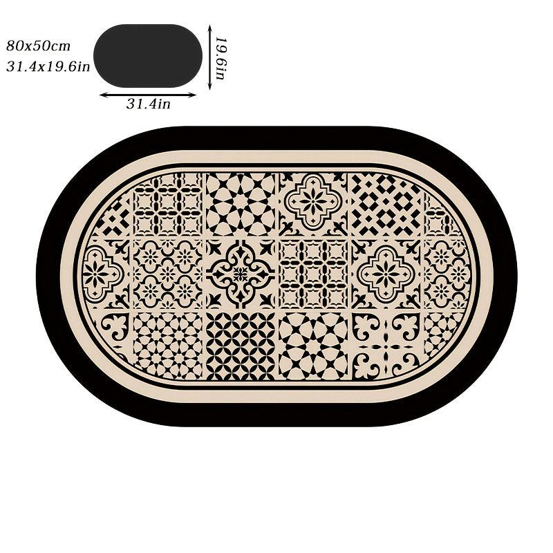 Geometric Oval Bath Rug Soft Non Slip Quick Dry Mat