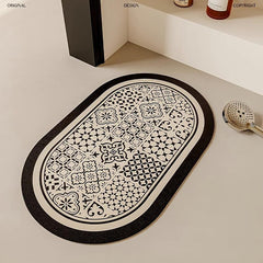 Geometric Oval Bath Rug Soft Non Slip Quick Dry Mat