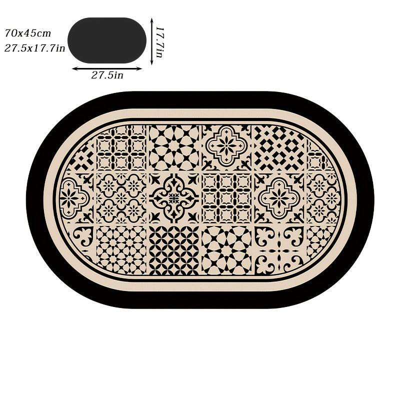 Geometric Oval Bath Rug Soft Non Slip Quick Dry Mat