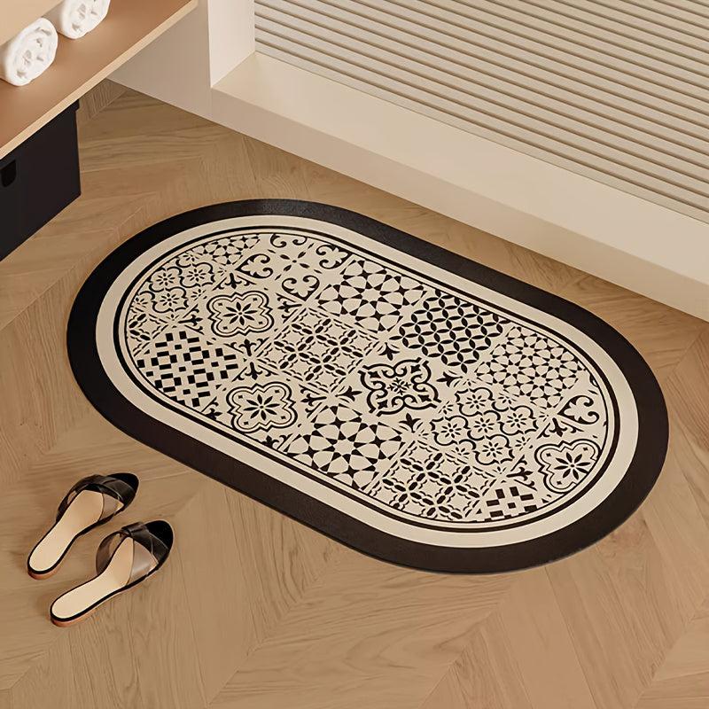 Geometric Oval Bath Rug Soft Non Slip Quick Dry Mat