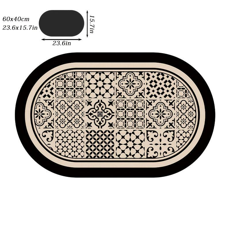Geometric Oval Bath Rug Soft Non Slip Quick Dry Mat