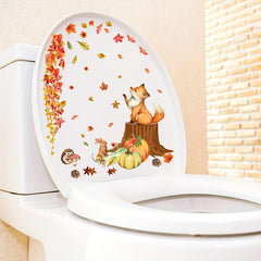 Autumn Maple Leaf Pumpkin Squirrel Toilet Sticker Bathroom Decor