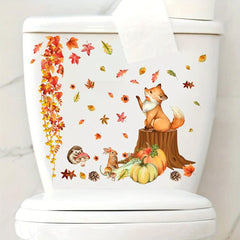 Autumn Maple Leaf Pumpkin Squirrel Toilet Sticker Bathroom Decor