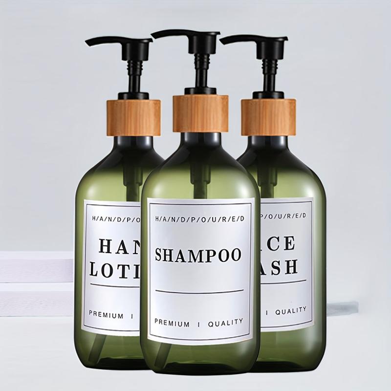3pcs Soap Dispenser Set Countertop Lotion Press Bottle with Waterproof Labels