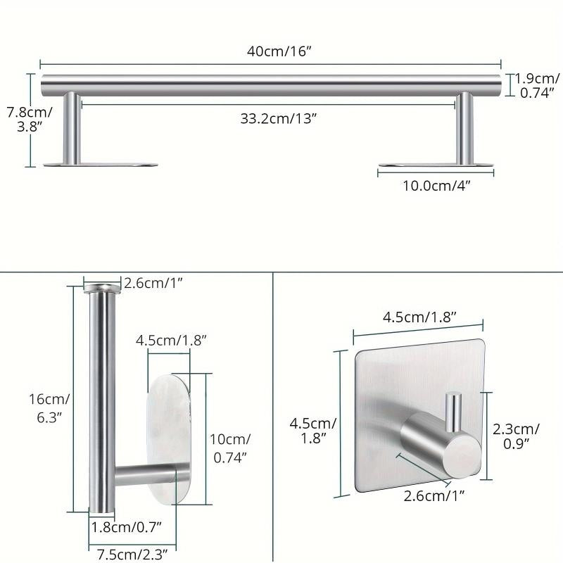 Self Adhesive Towel Rack with Towel Hooks Stainless Steel Bathroom Hardware