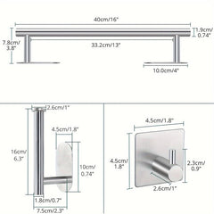 Self Adhesive Towel Rack with Towel Hooks Stainless Steel Bathroom Hardware
