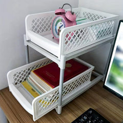 2 Tier Sliding Cabinet Basket Storage Rack