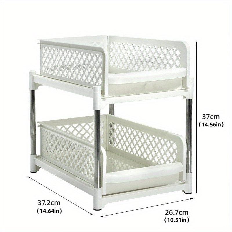 2 Tier Sliding Cabinet Basket Storage Rack