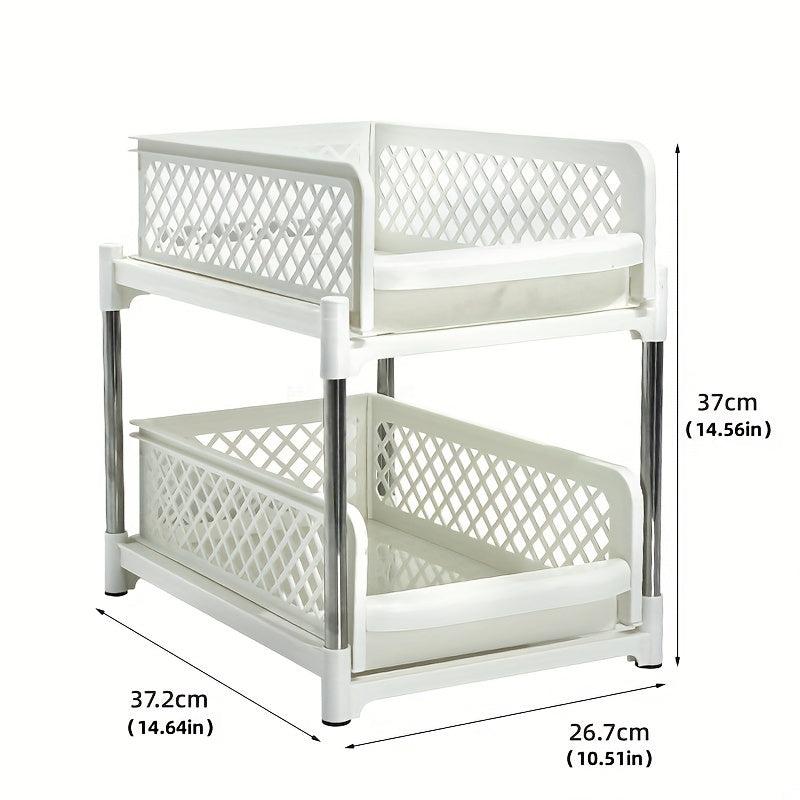 2 Tier Sliding Cabinet Basket Storage Rack