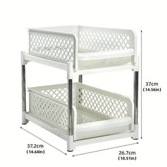 2 Tier Sliding Cabinet Basket Storage Rack