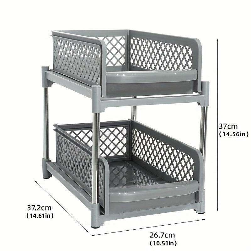 2 Tier Sliding Cabinet Basket Storage Rack