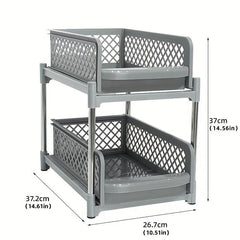 2 Tier Sliding Cabinet Basket Storage Rack