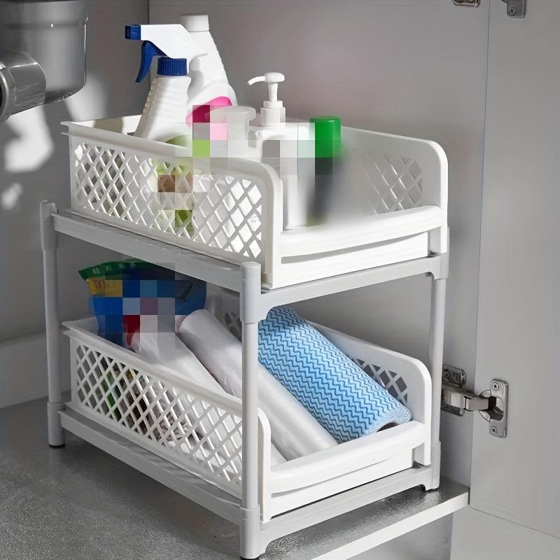 2 Tier Sliding Cabinet Basket Storage Rack