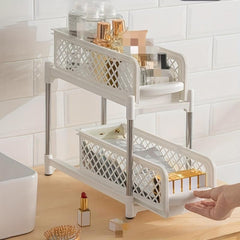 2 Tier Sliding Cabinet Basket Storage Rack