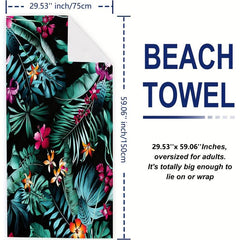 Plants Pattern XL Beach Towel Quick Dry Water Absorbent 59x29