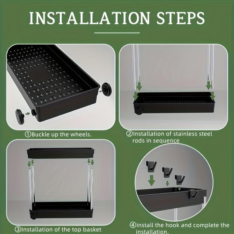 2 Tier Bathroom Organizer with Hooks Storage Rack Under Sink Organizers