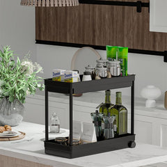 2 Tier Bathroom Organizer with Hooks Storage Rack Under Sink Organizers